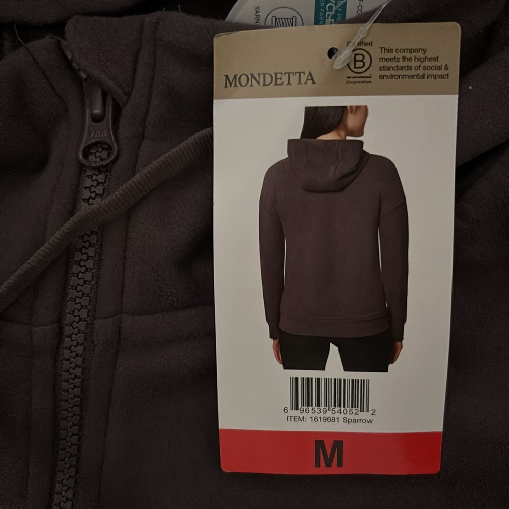 Jacket hoodie full zip womens new size M Mondetta Sparrow 90% polyester spandex - Picture 2 of 3